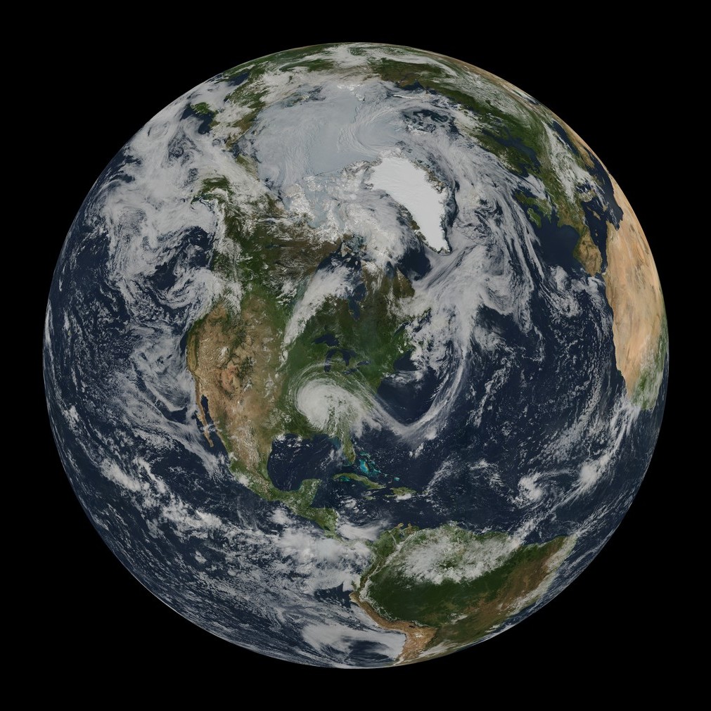Our blue planet Earth, surrounded by space