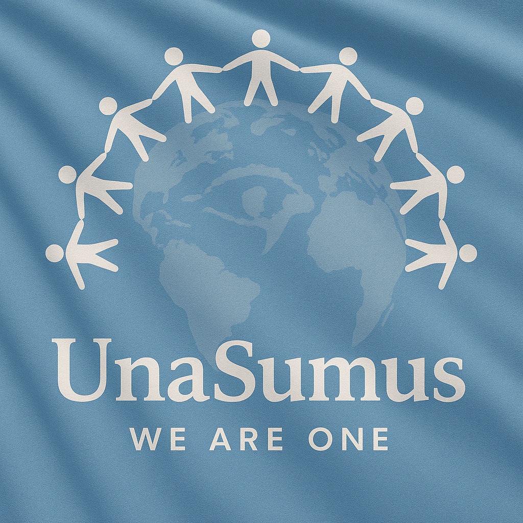 UnaSumus logo: people holding hands around Earth, with the words We Are One